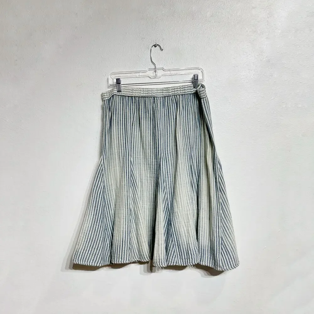 Free People Blue Summer Stripe Candace Midi Skirt Sz M